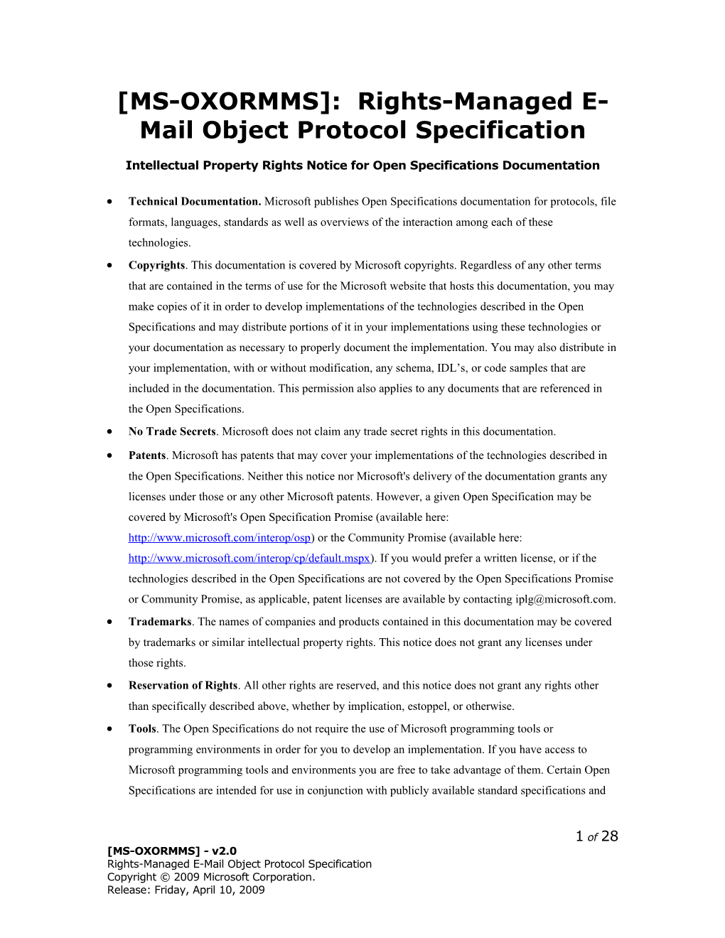 MS-OXORMMS : Rights-Managed E-Mail Object Protocol Specification