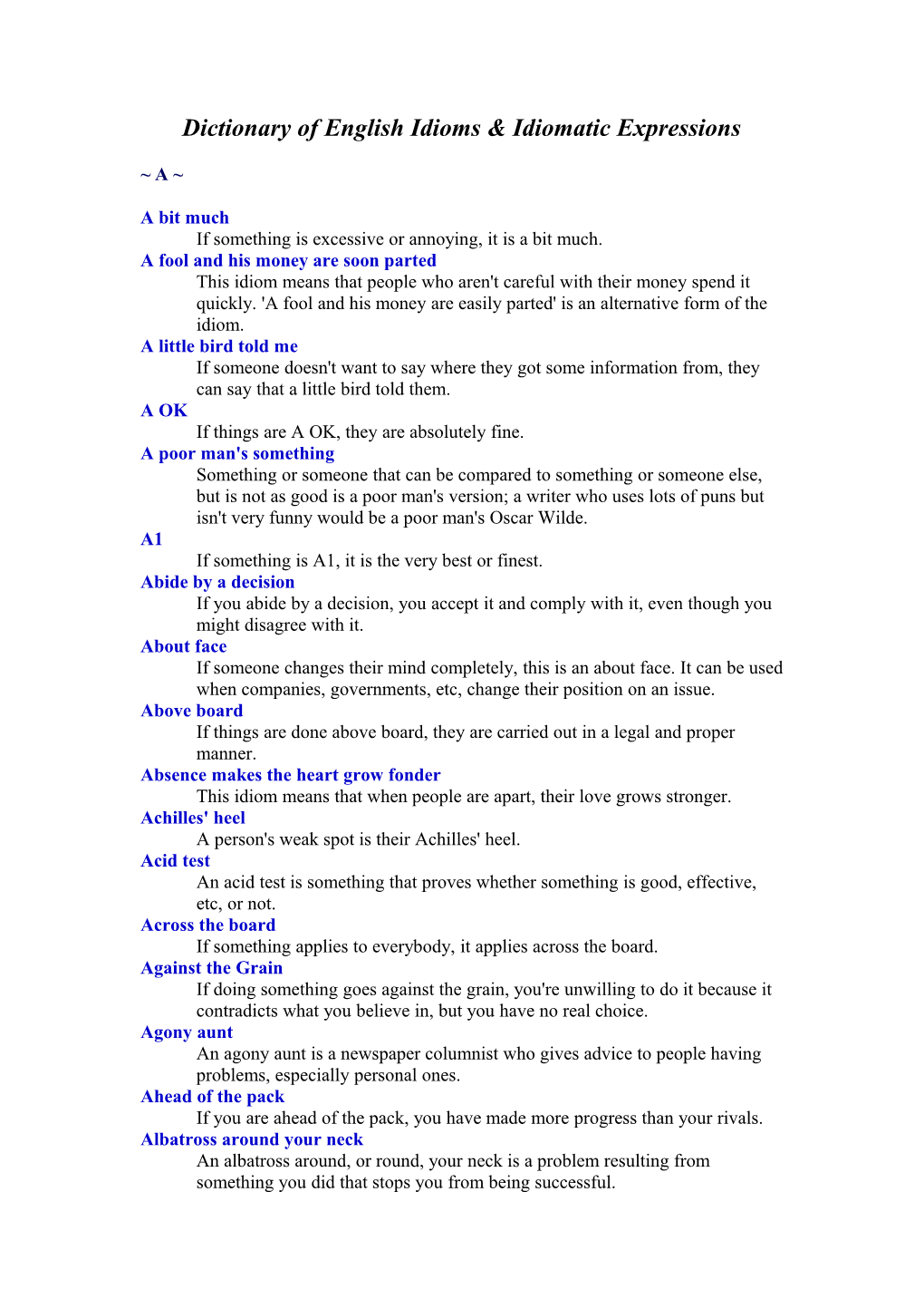 Dictionary of English Idioms & Idiomatic Expressions