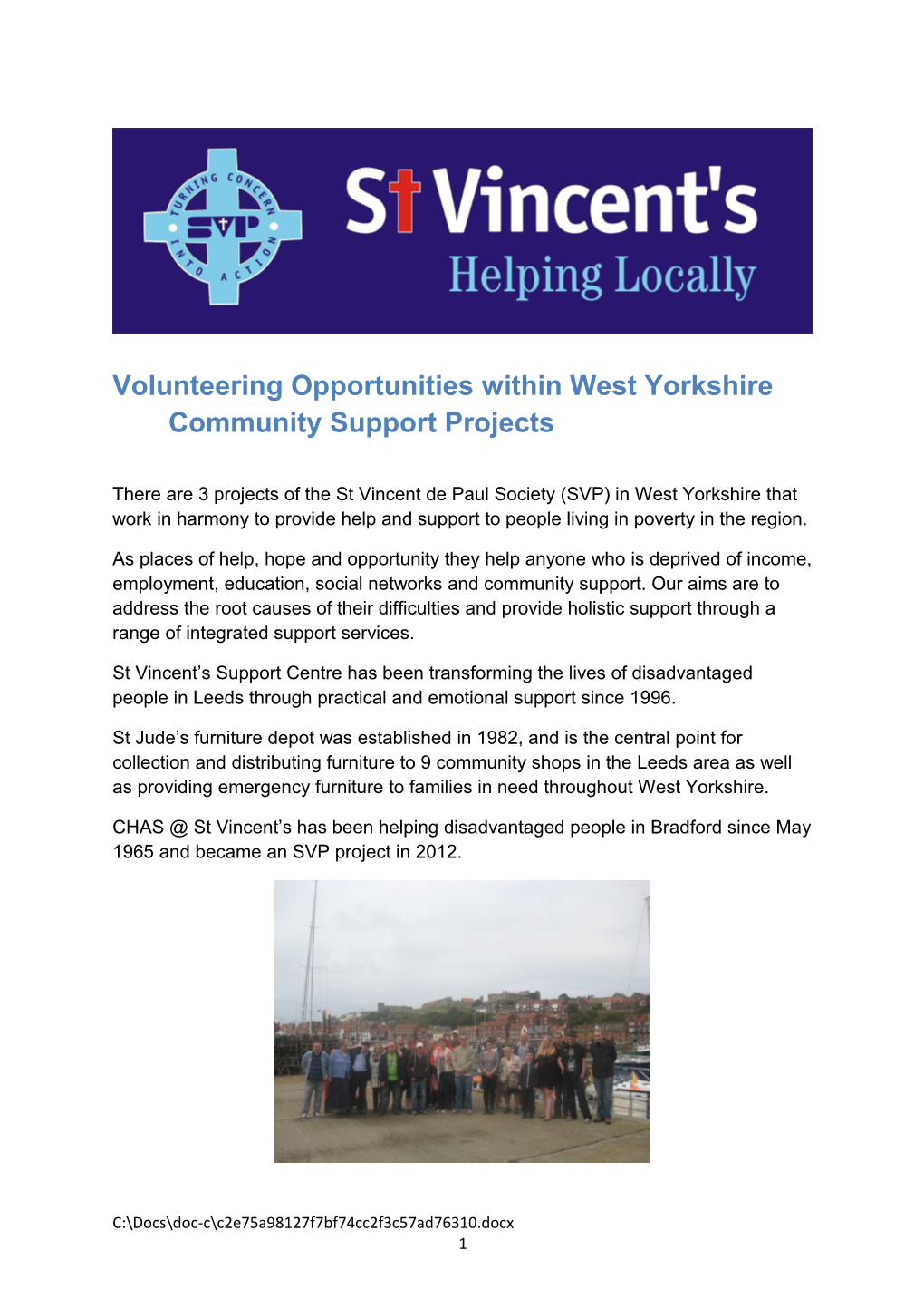 Volunteering Opportunities Within West Yorkshire Community Support Projects