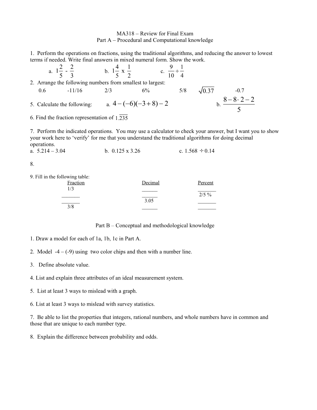 MA318 Review for Final Exam