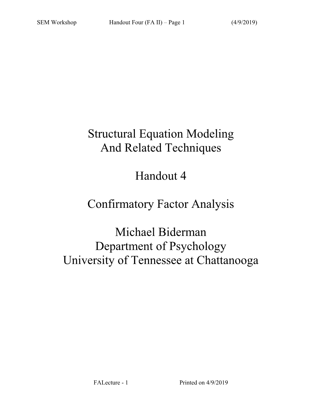 SEM Workshophandout Four (FA II) Page 1 (4/10/2019)