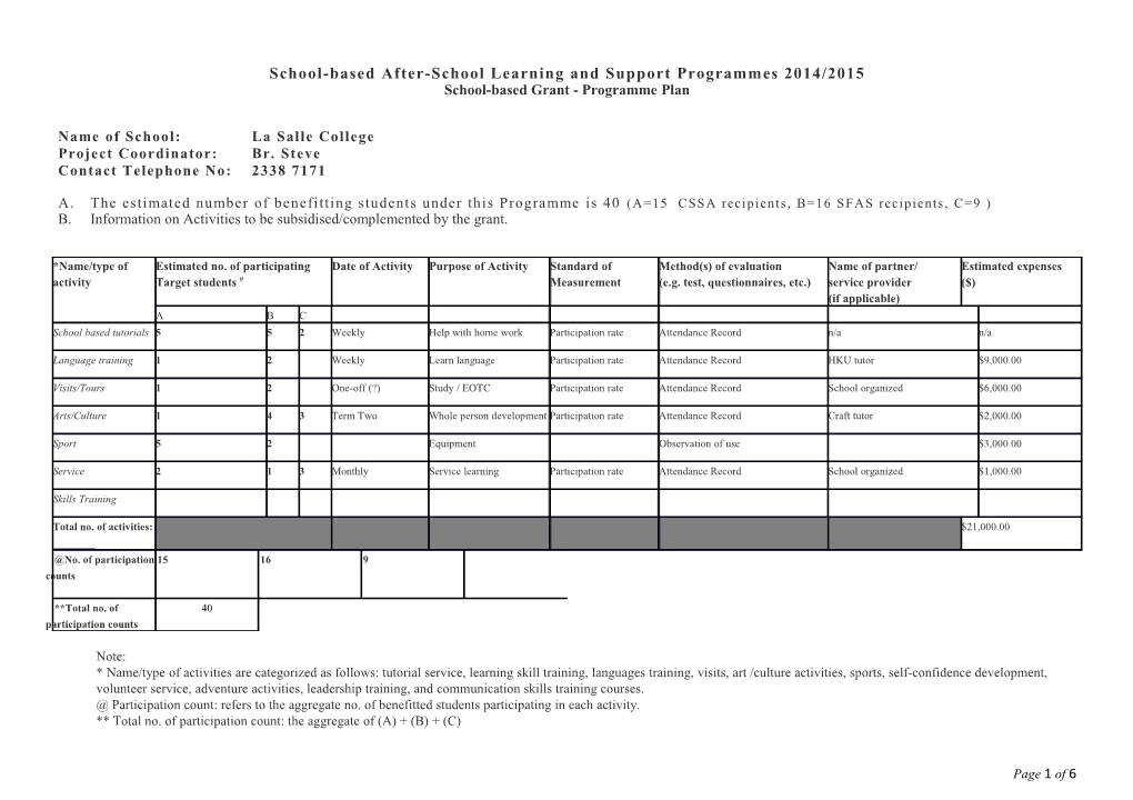 School-Based After-School Learning and Support Programmes 2014/2015