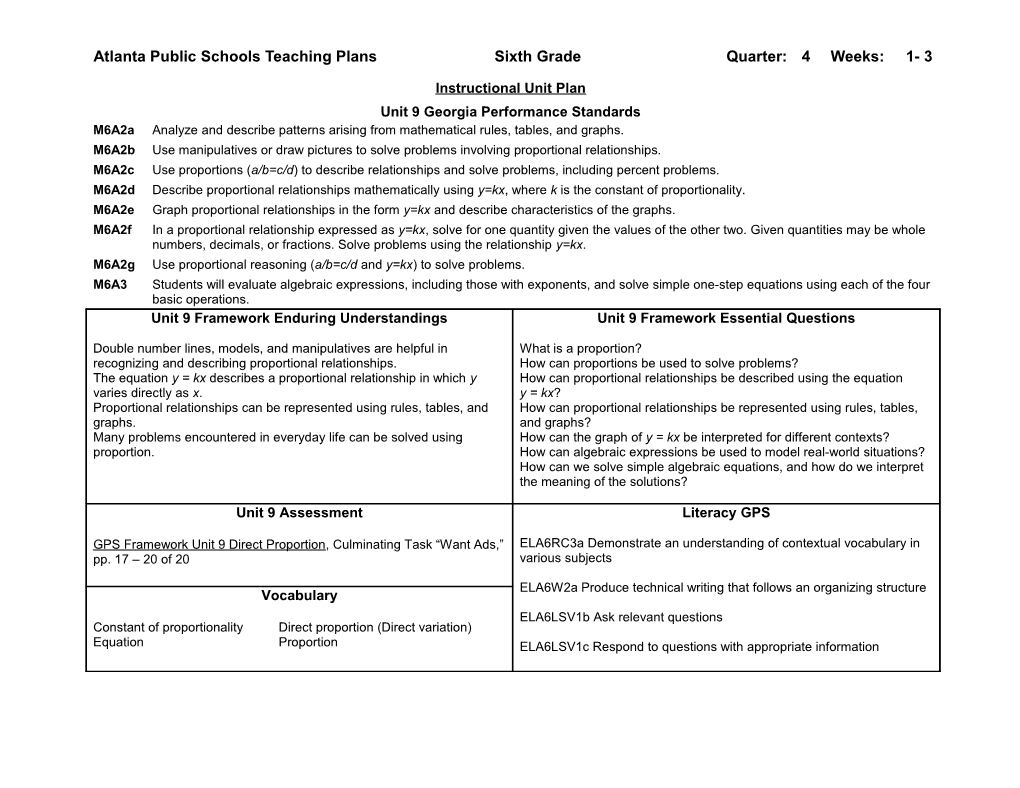 Project GRAD Atlanta Teaching Plans