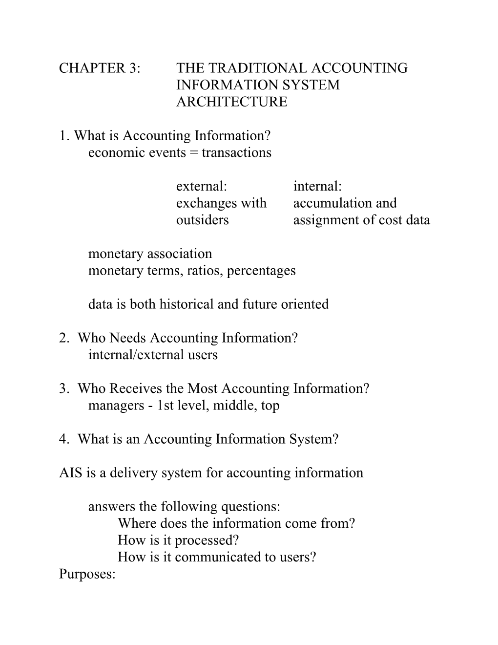 Chapter 3: the Traditional Accounting Information System Architecture