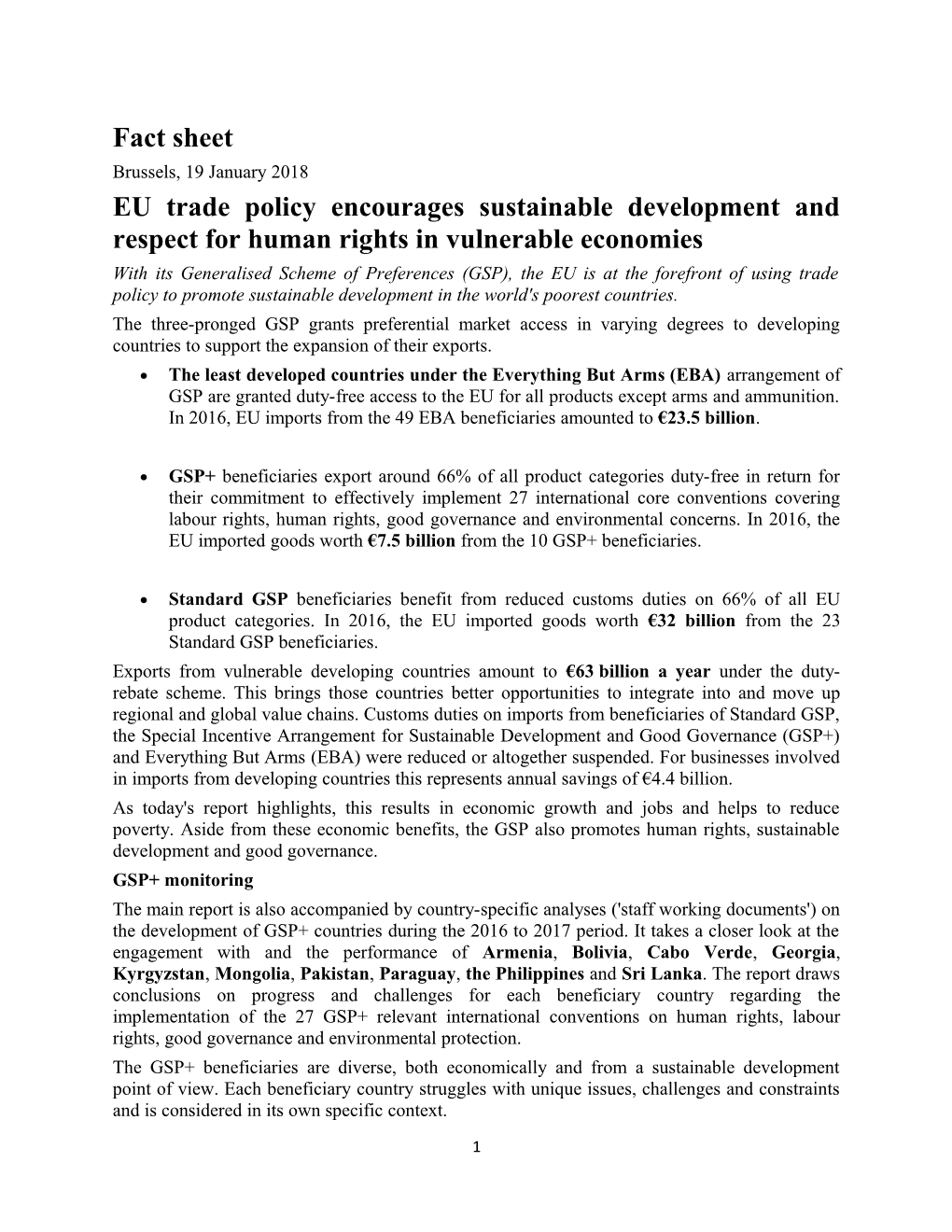 EU Trade Policy Encouragessustainable Development and Respect for Human Rights in Vulnerable