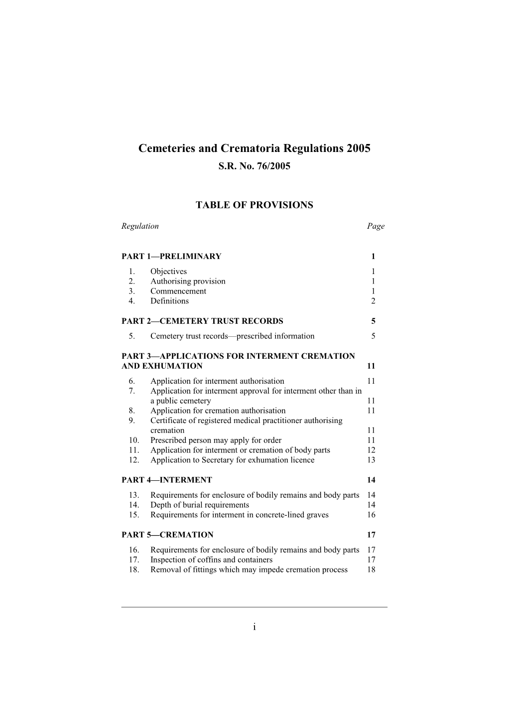 Cemeteries and Crematoria Regulations 2005