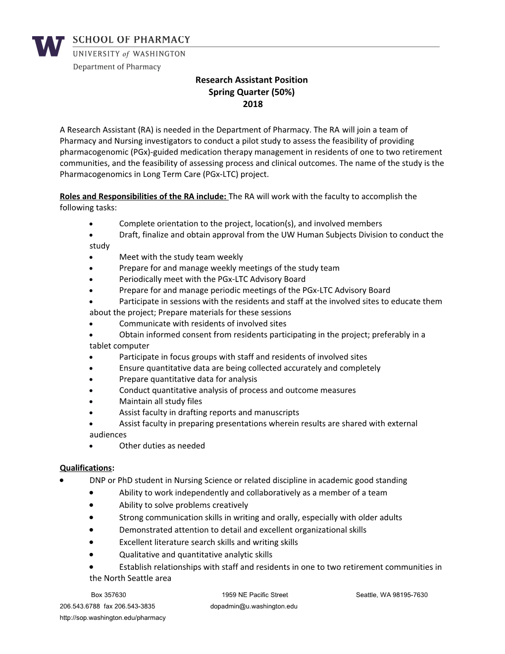 Research Assistant Position