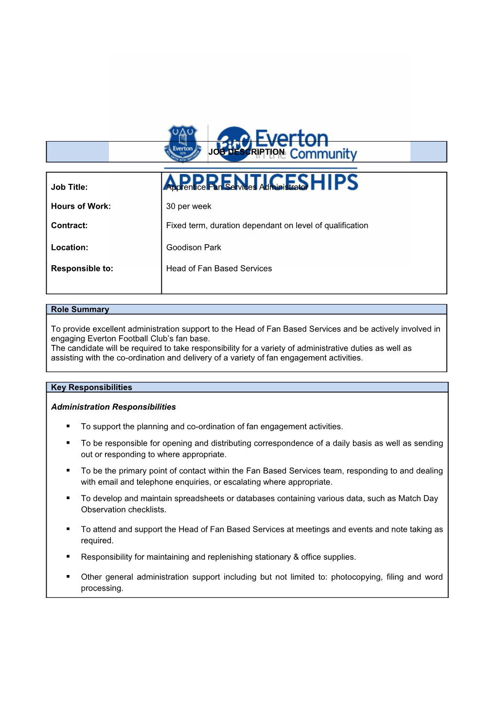 Apprentice Fan Services Administrator