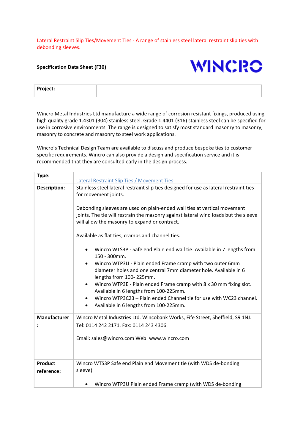 Specification Data Sheet (F30)