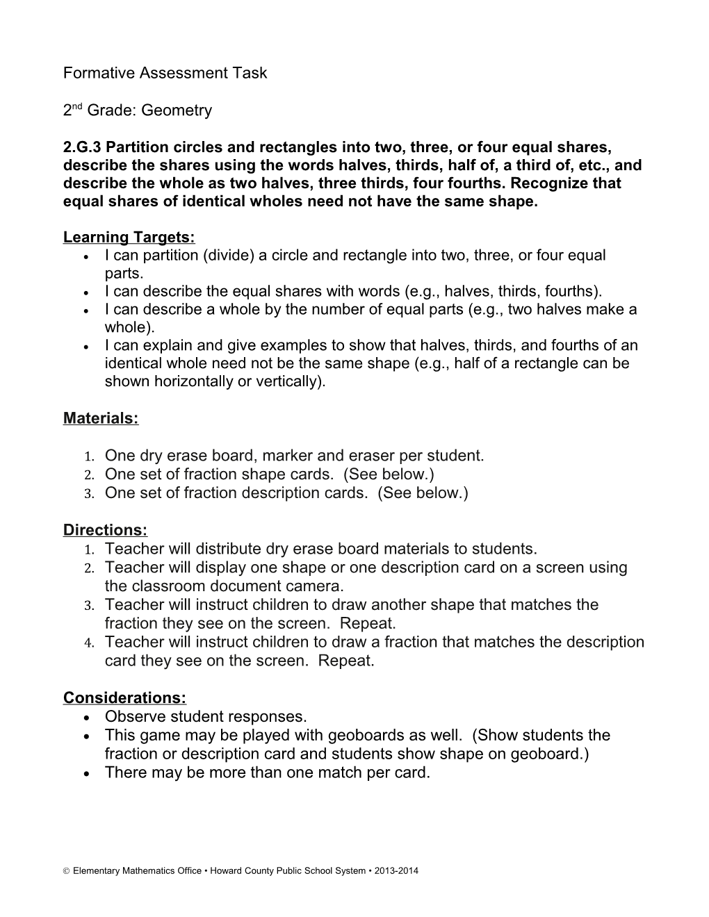 Formative Assessment Task