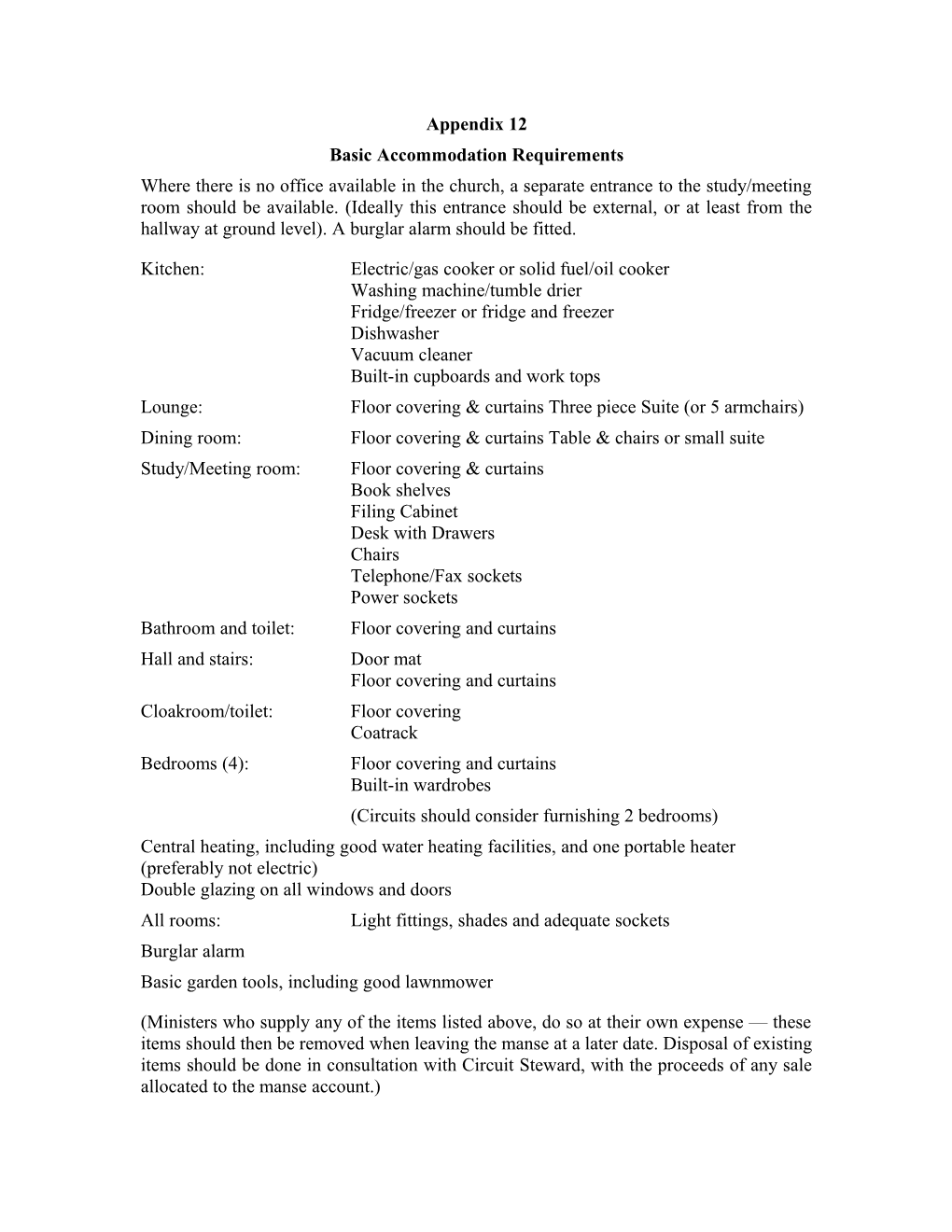 Basic Accommodation Requirements