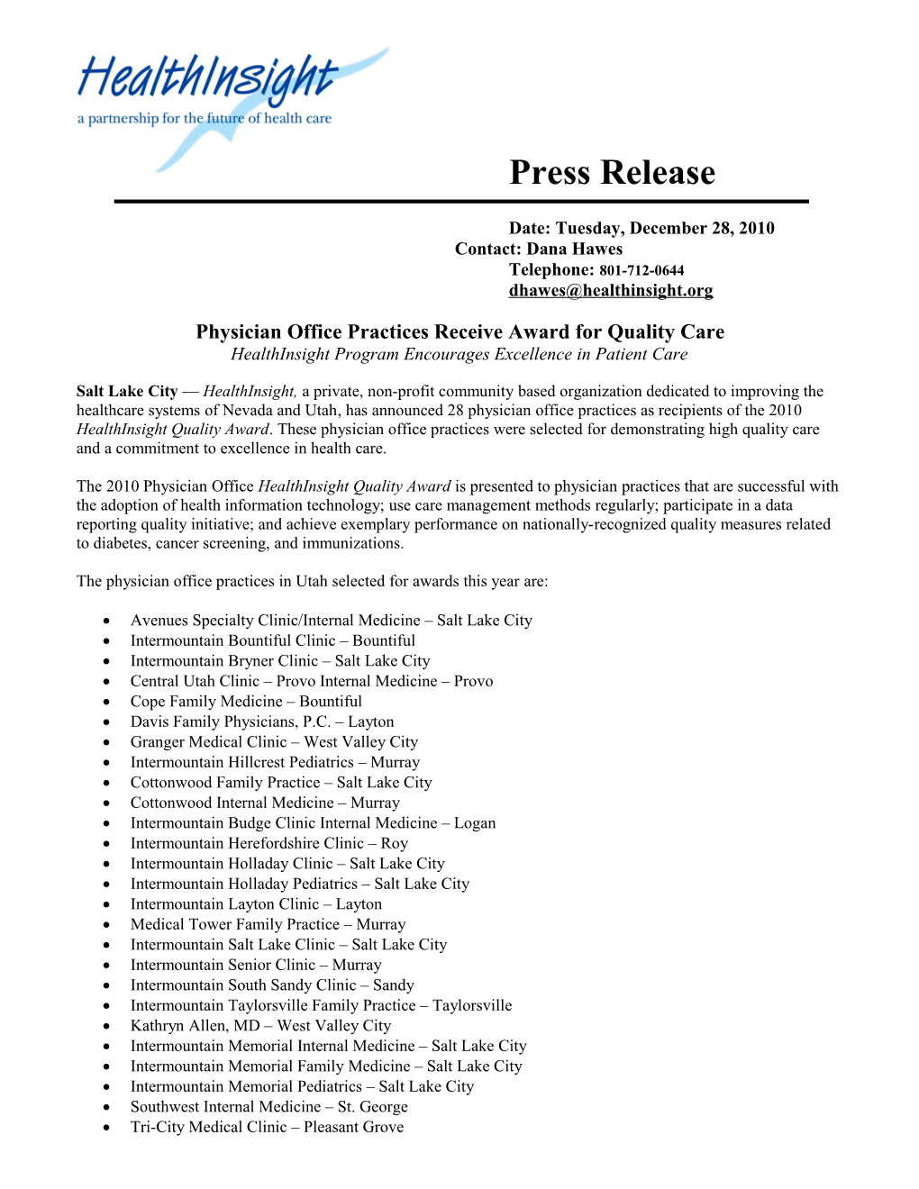 Physician Office Practices Receive Award for Quality Care