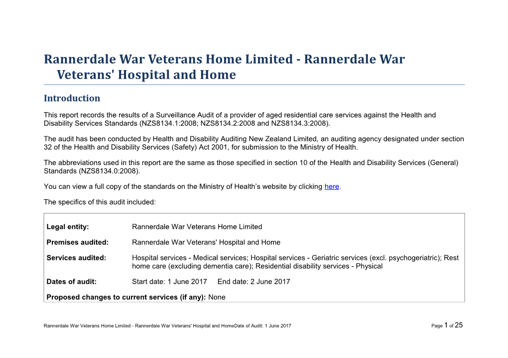 Rannerdale War Veterans Home Limited - Rannerdale War Veterans' Hospital and Home