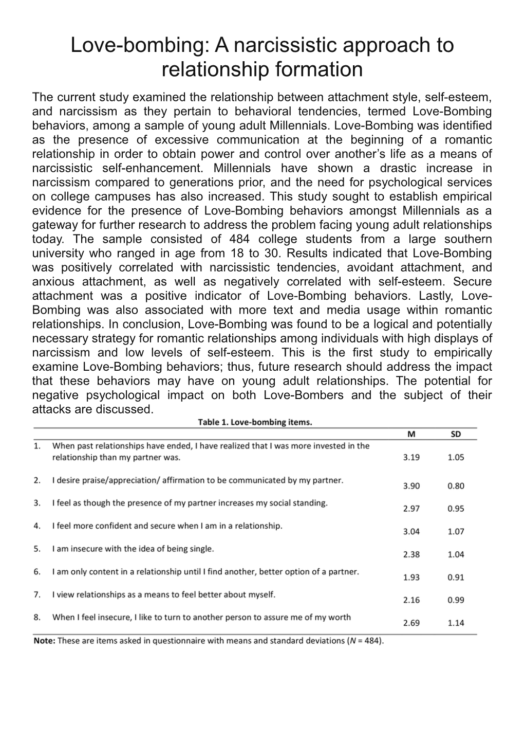 Love-Bombing: a Narcissistic Approach to Relationship Formation