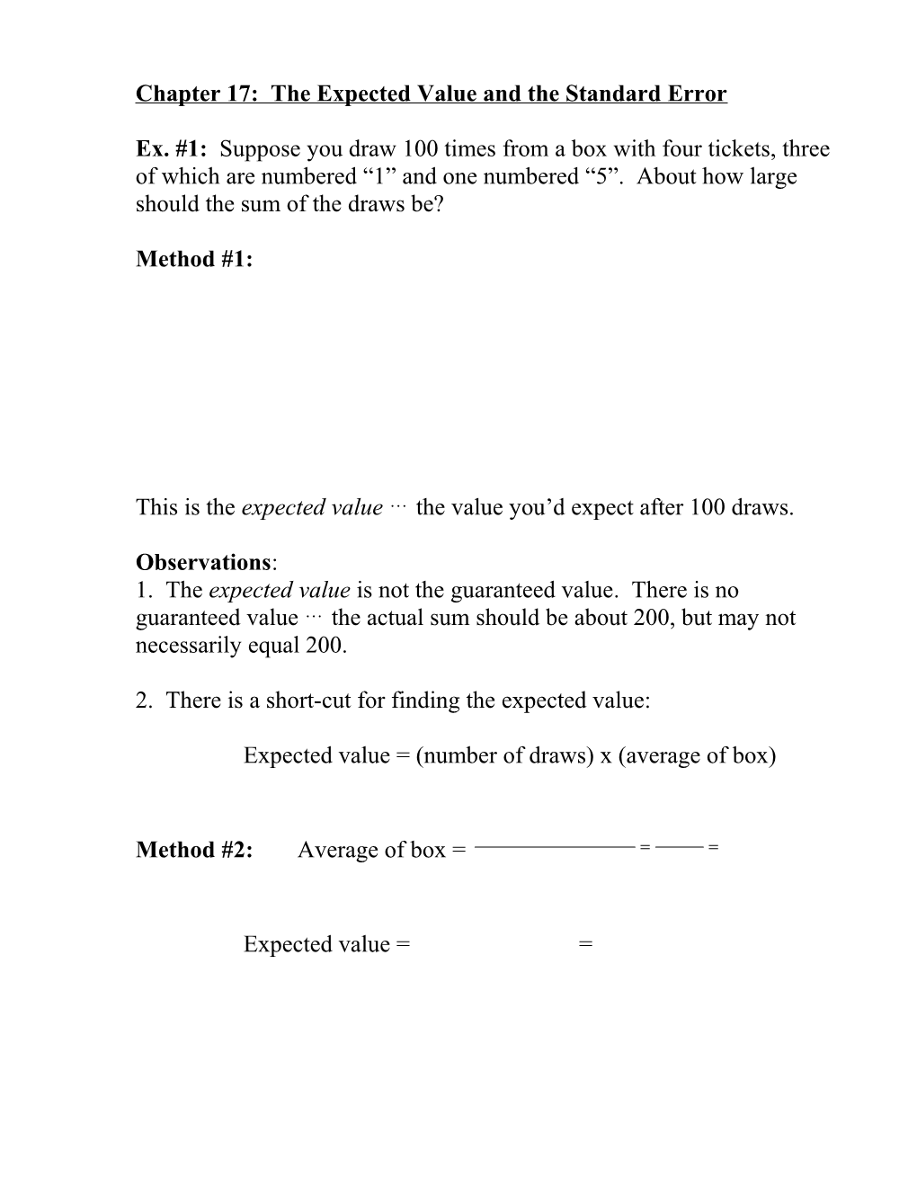 Chapter 17: the Expected Value and the Standard Error