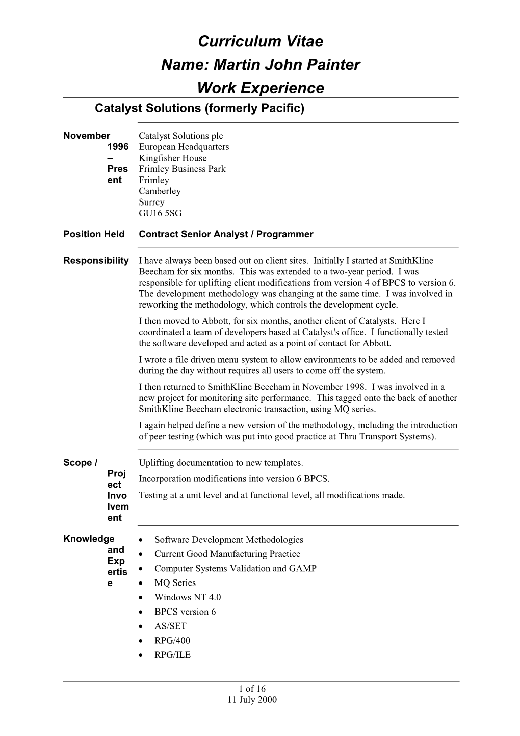 Technical CV Template