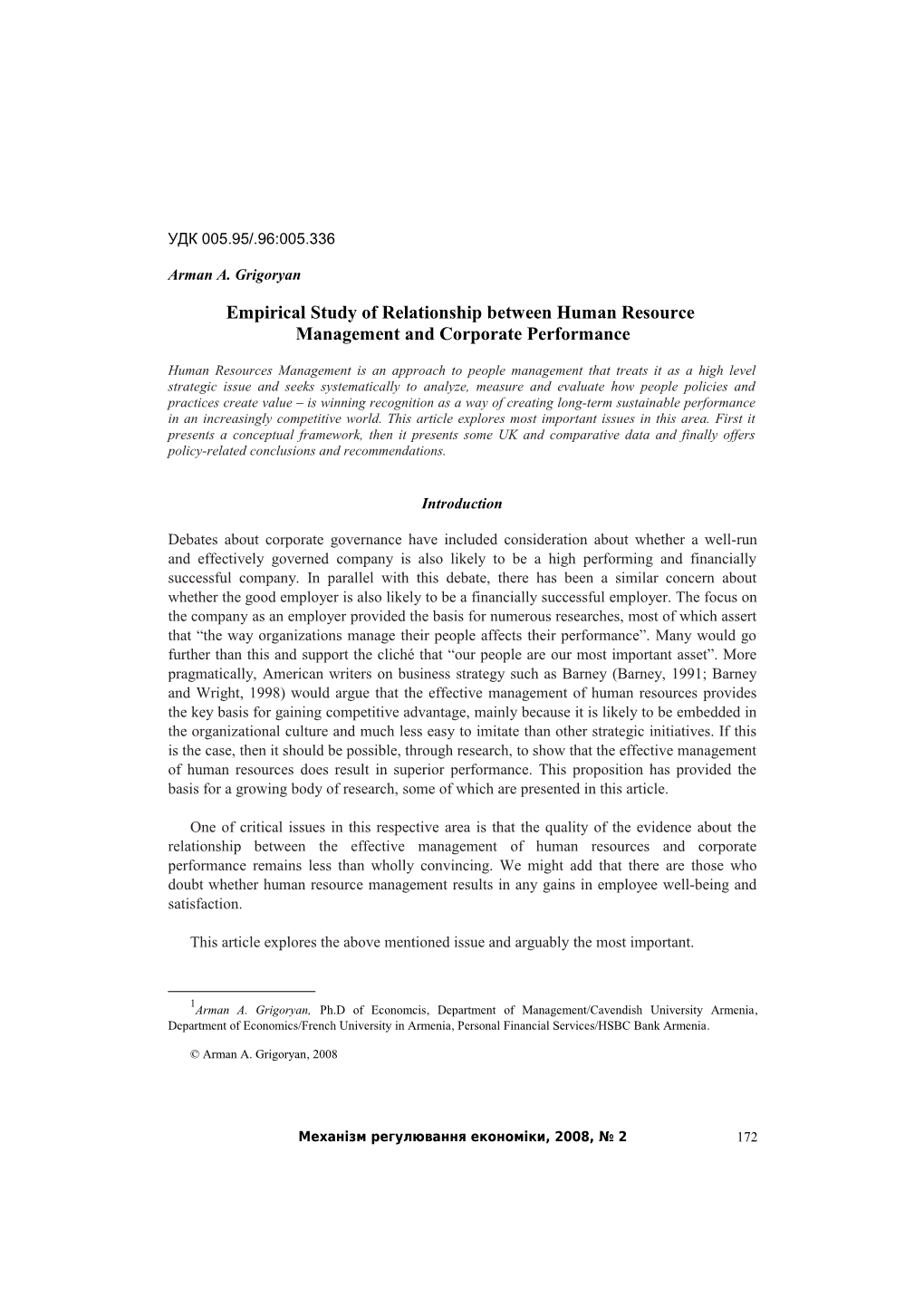 Empirical Study of Human Resource Management and Corporate Performance