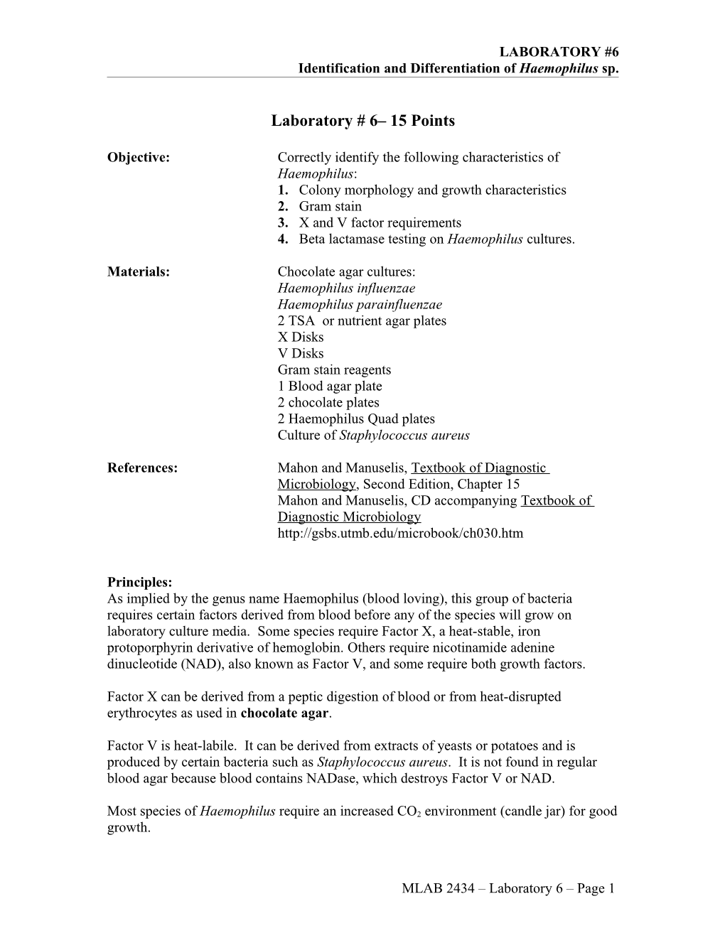 Identification and Differentiation of Haemophilus Sp