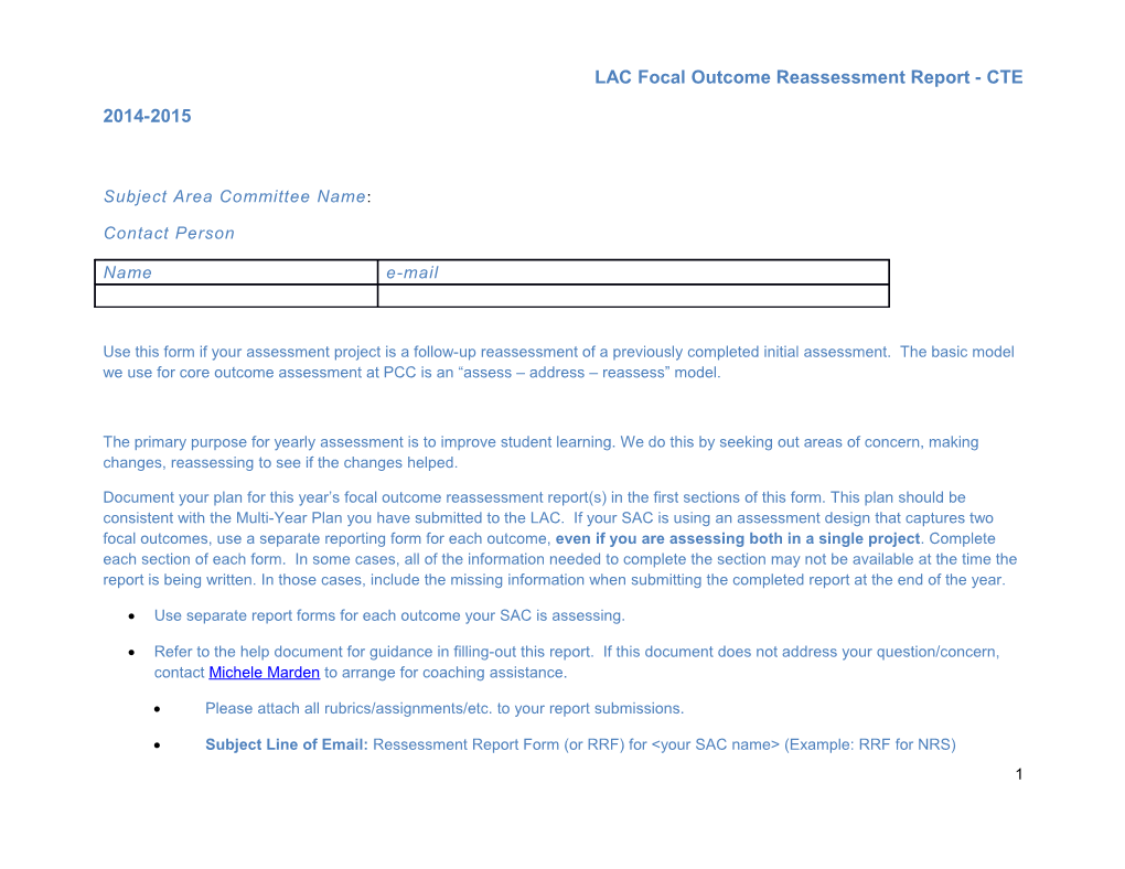 LAC Focal Outcome Reassessment Report - CTE
