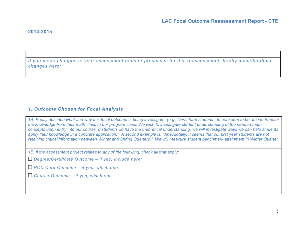 LAC Focal Outcome Reassessment Report - CTE