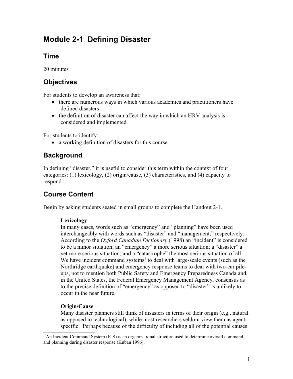 Module 2-1 Defining Disaster