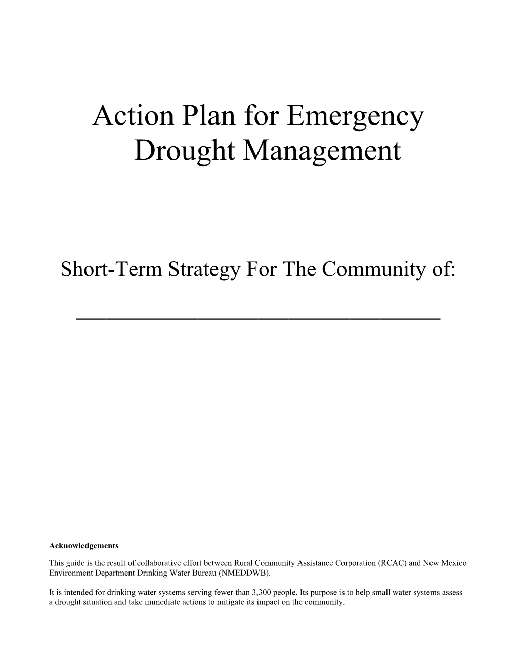 Action Plan for Emergency Drought Management