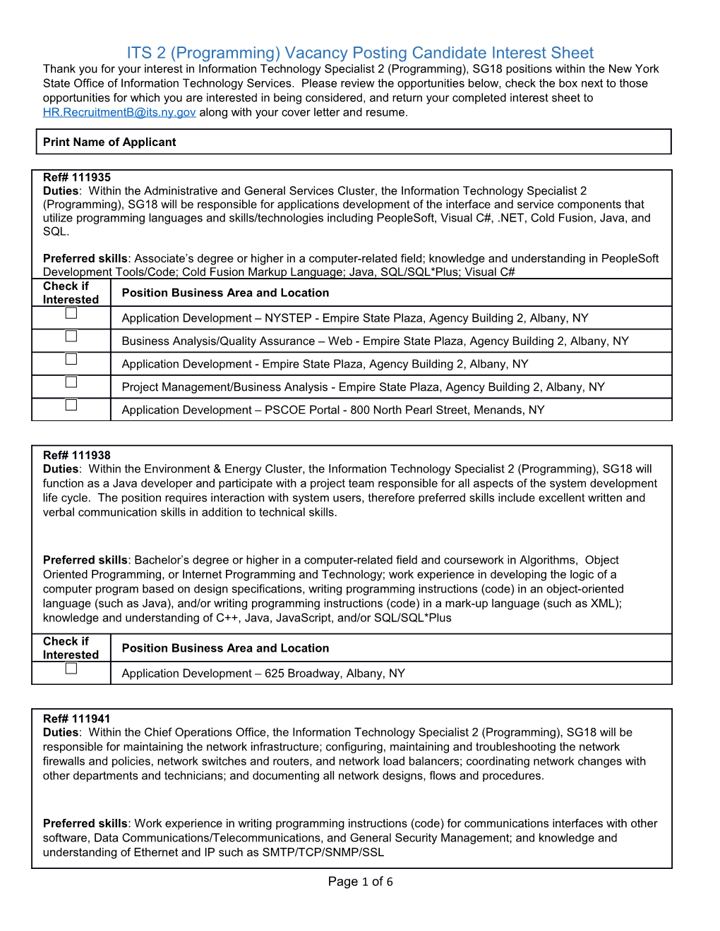 ITS 2 (Programming) Vacancy Posting Candidate Interest Sheet