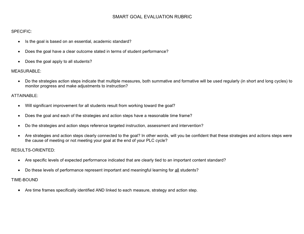 Smart Goal Evaluation Rubric