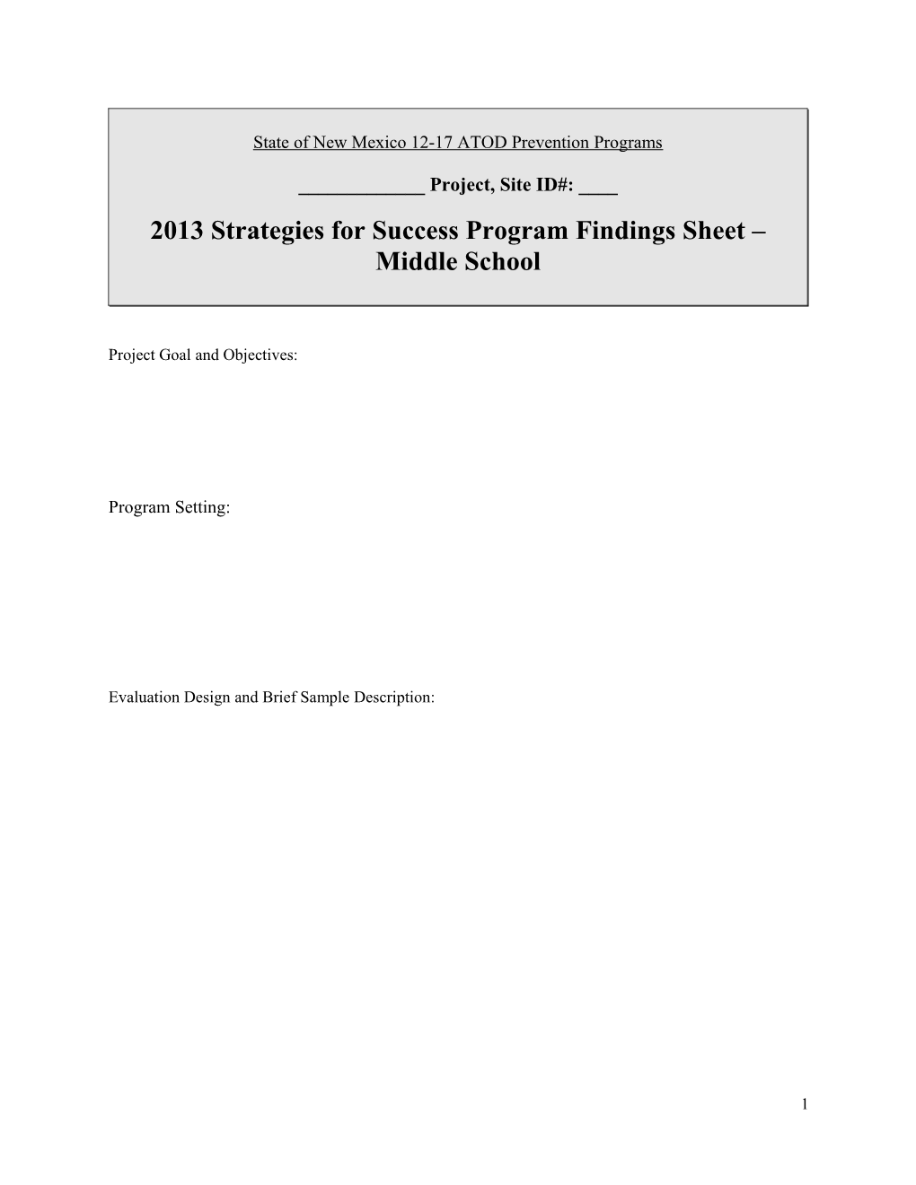 2013Strategies for Success Program Findings Sheet Middle School