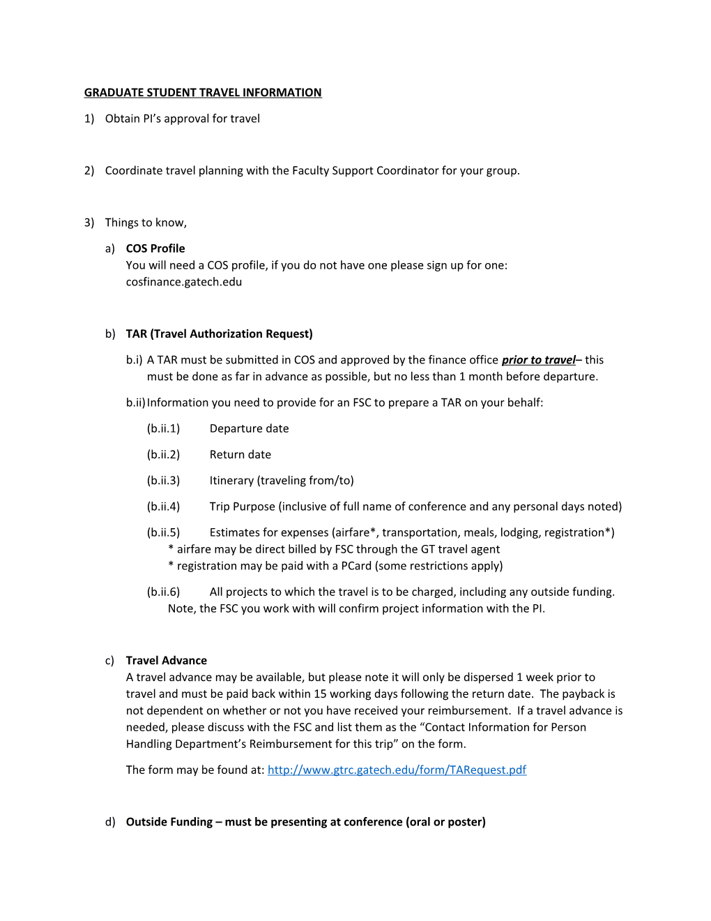 Graduate Student Travel Information