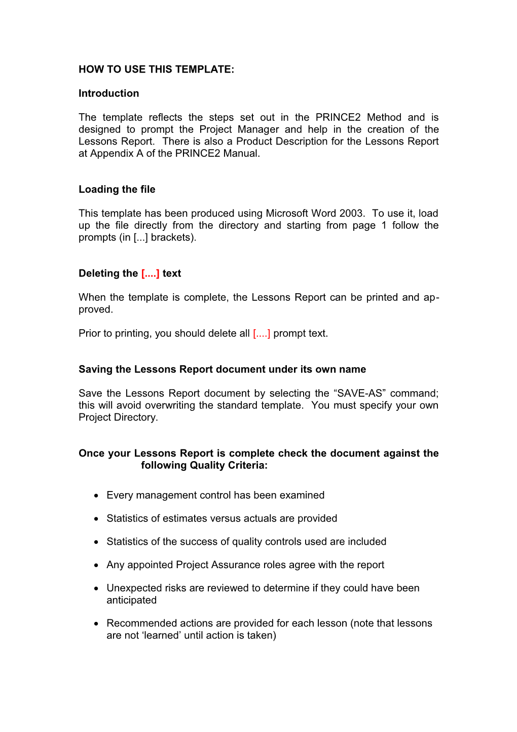 Lessons Learned Report Template