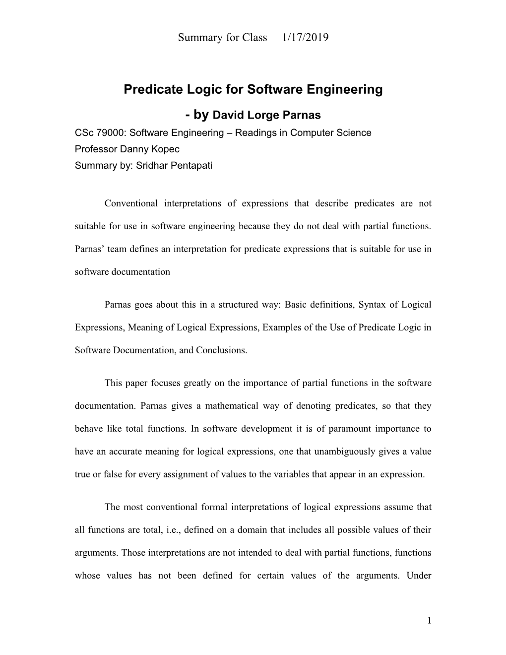 Predicate Logic for Software Engineering