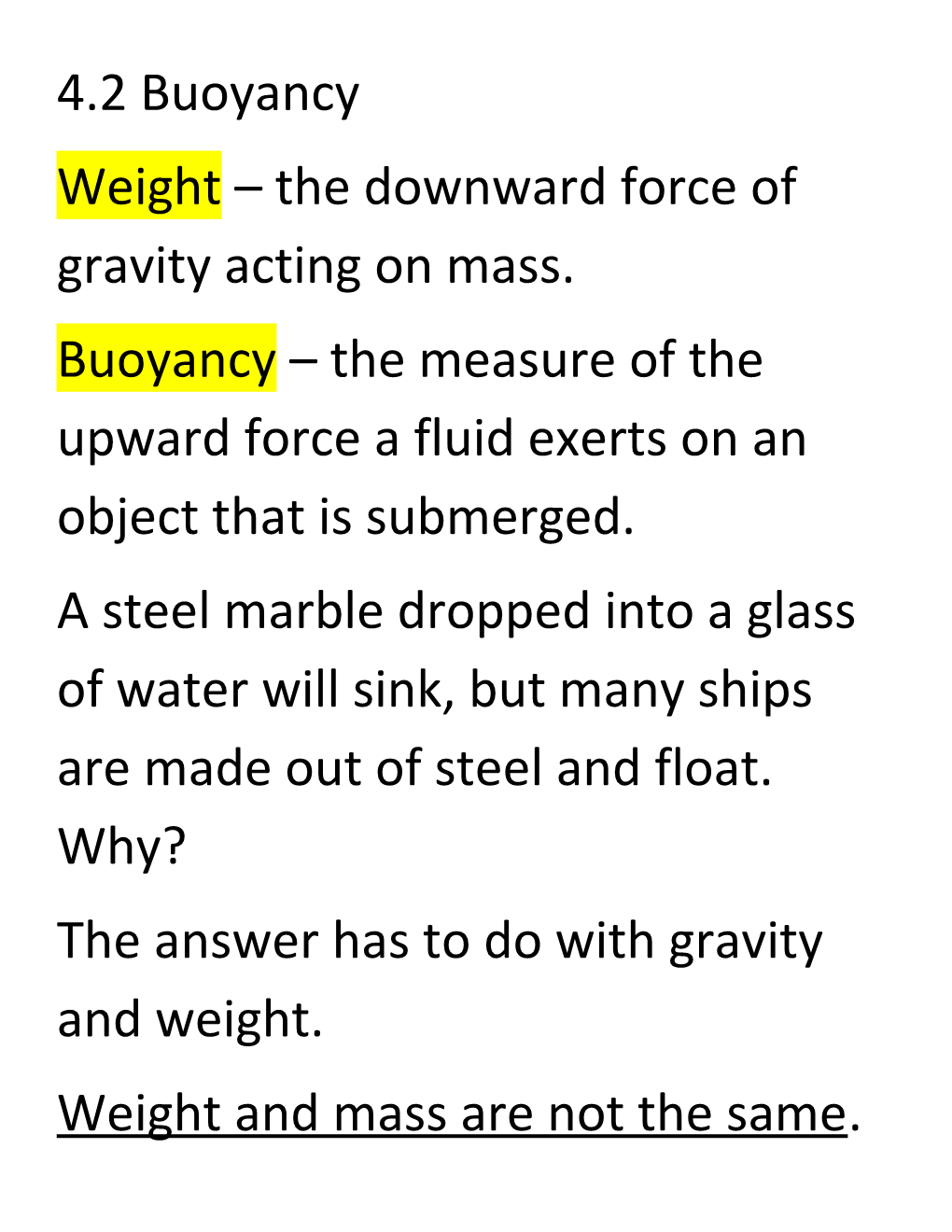 Weight the Downward Force of Gravity Acting on Mass