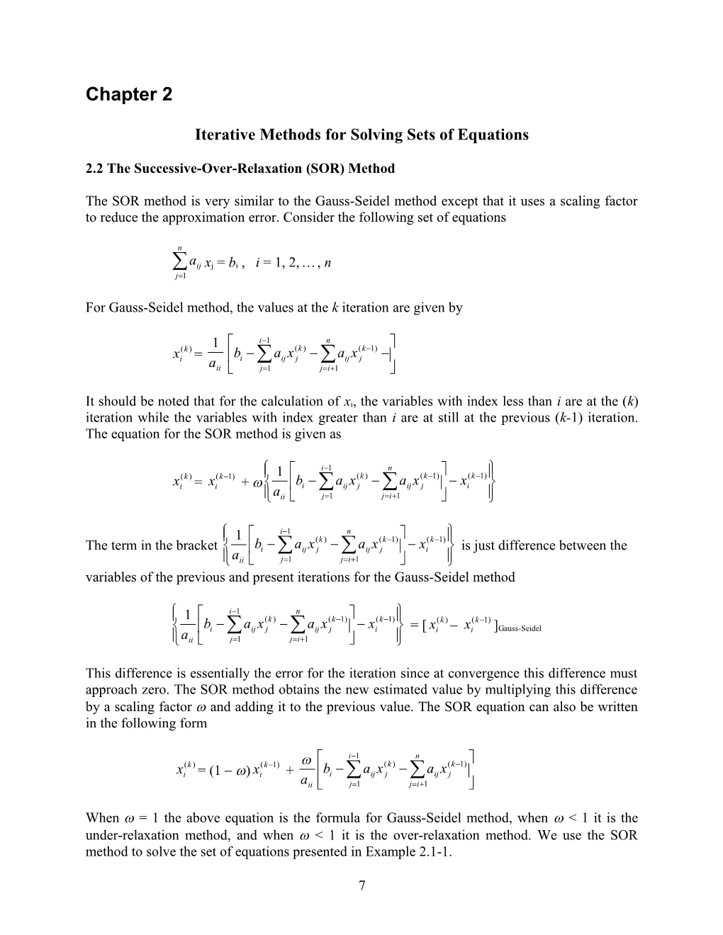 Iterative Methods for Solving Sets of Equations