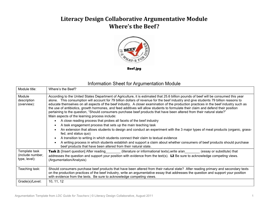 Literacy Design Collaborative Argumentative Module