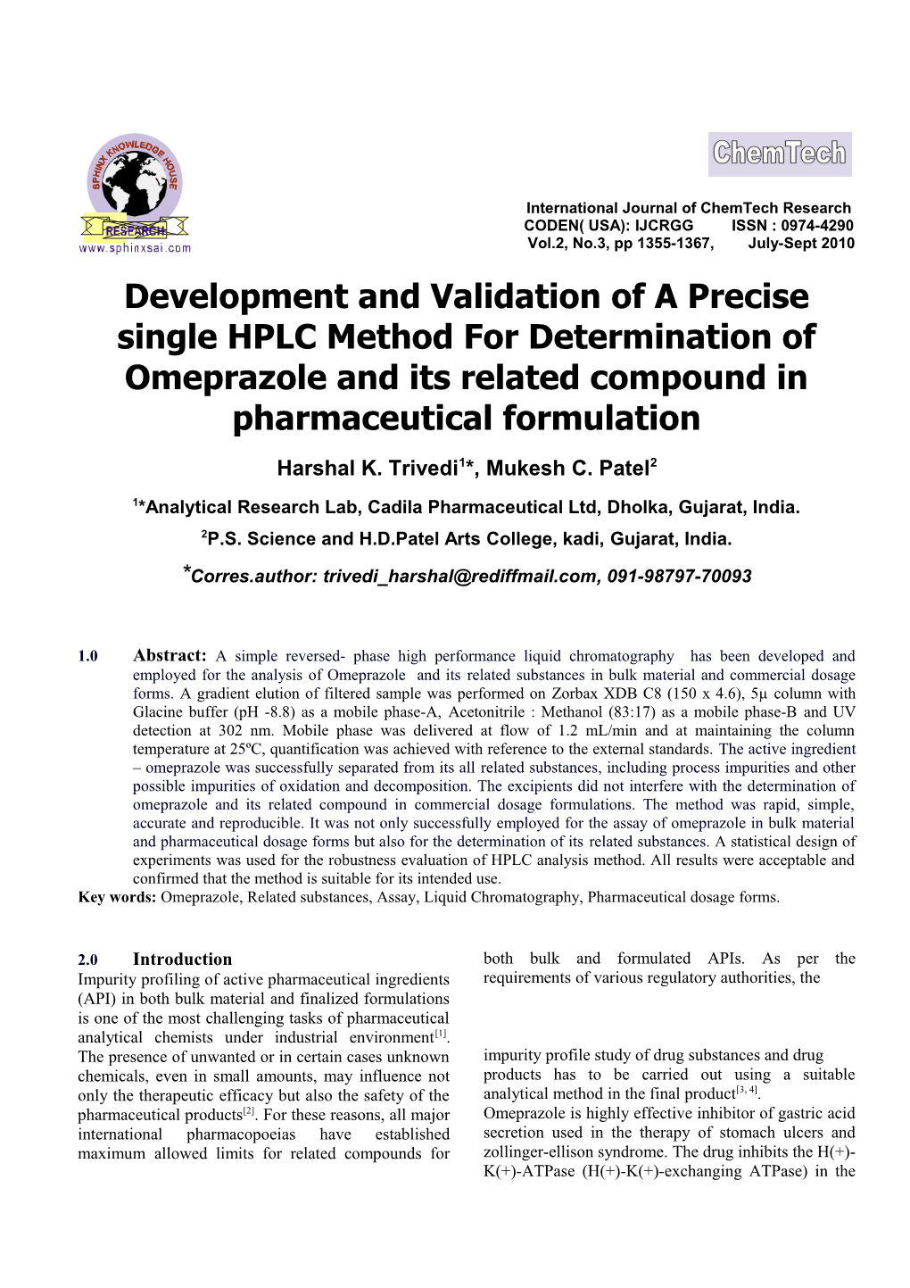 Validation of Stability Indicating High-Performance Liquid Chro