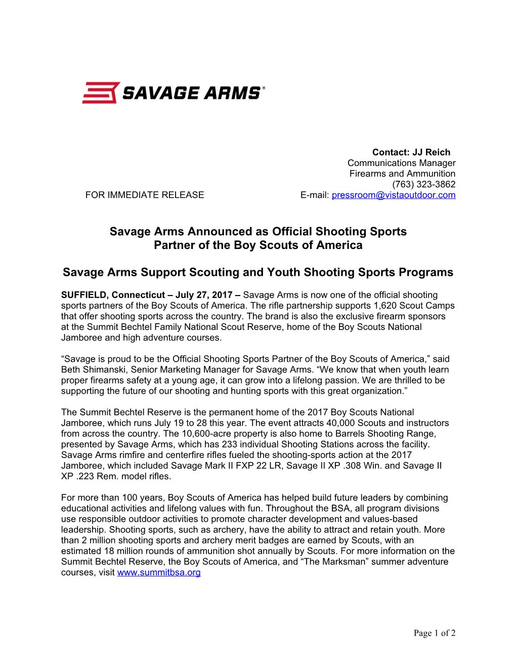 Savage Arms Support Scouting and Youth Shooting Sports Programs