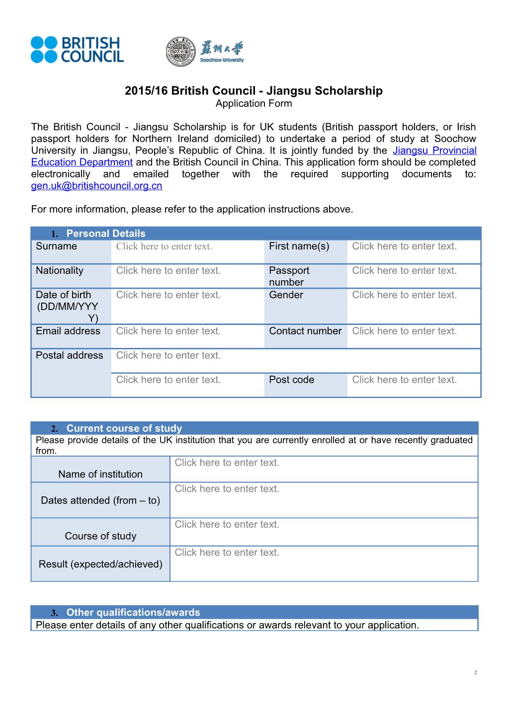 Application Instructions for the 2015/16 British Council - Jiangsu Scholarship