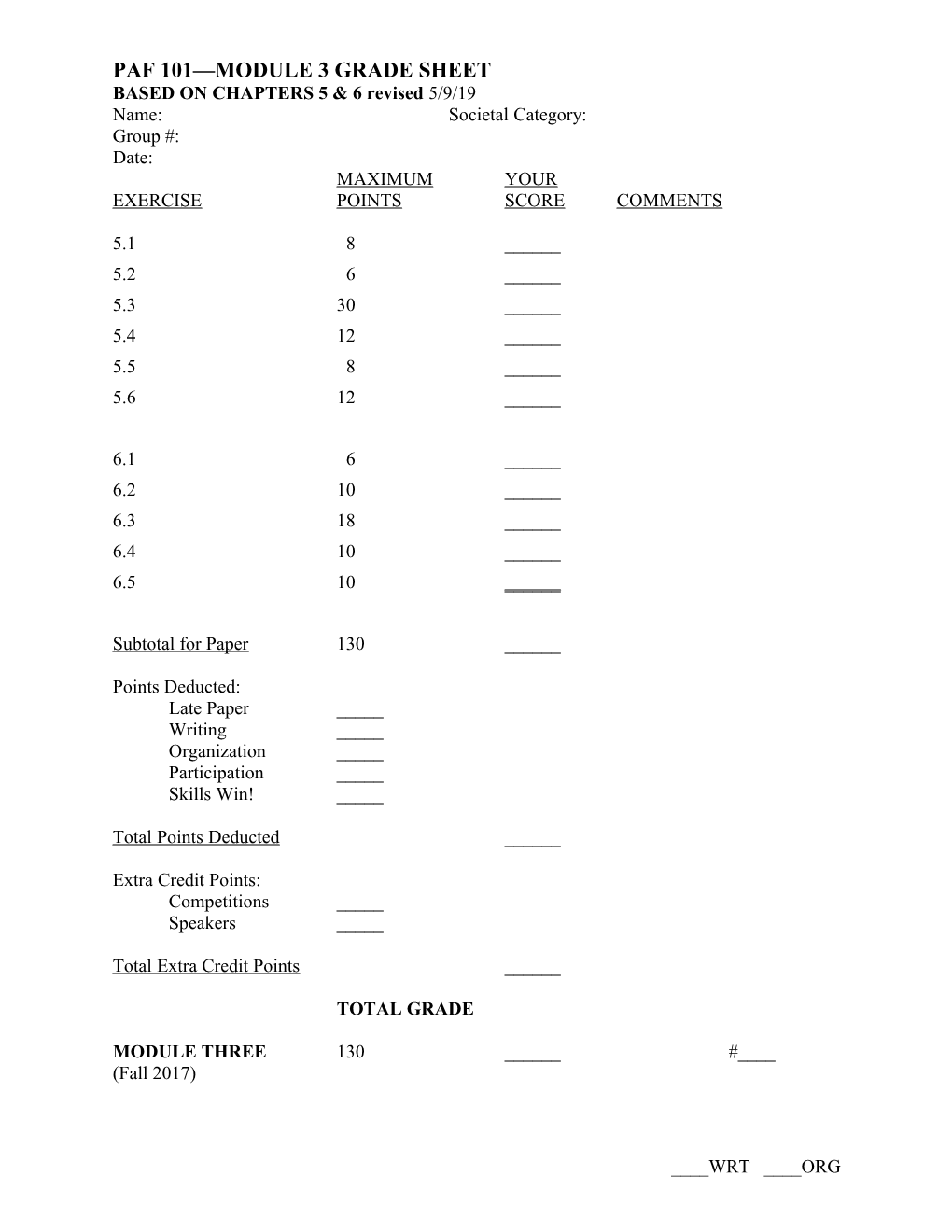 Paf 101 Module 3 Grade Sheet