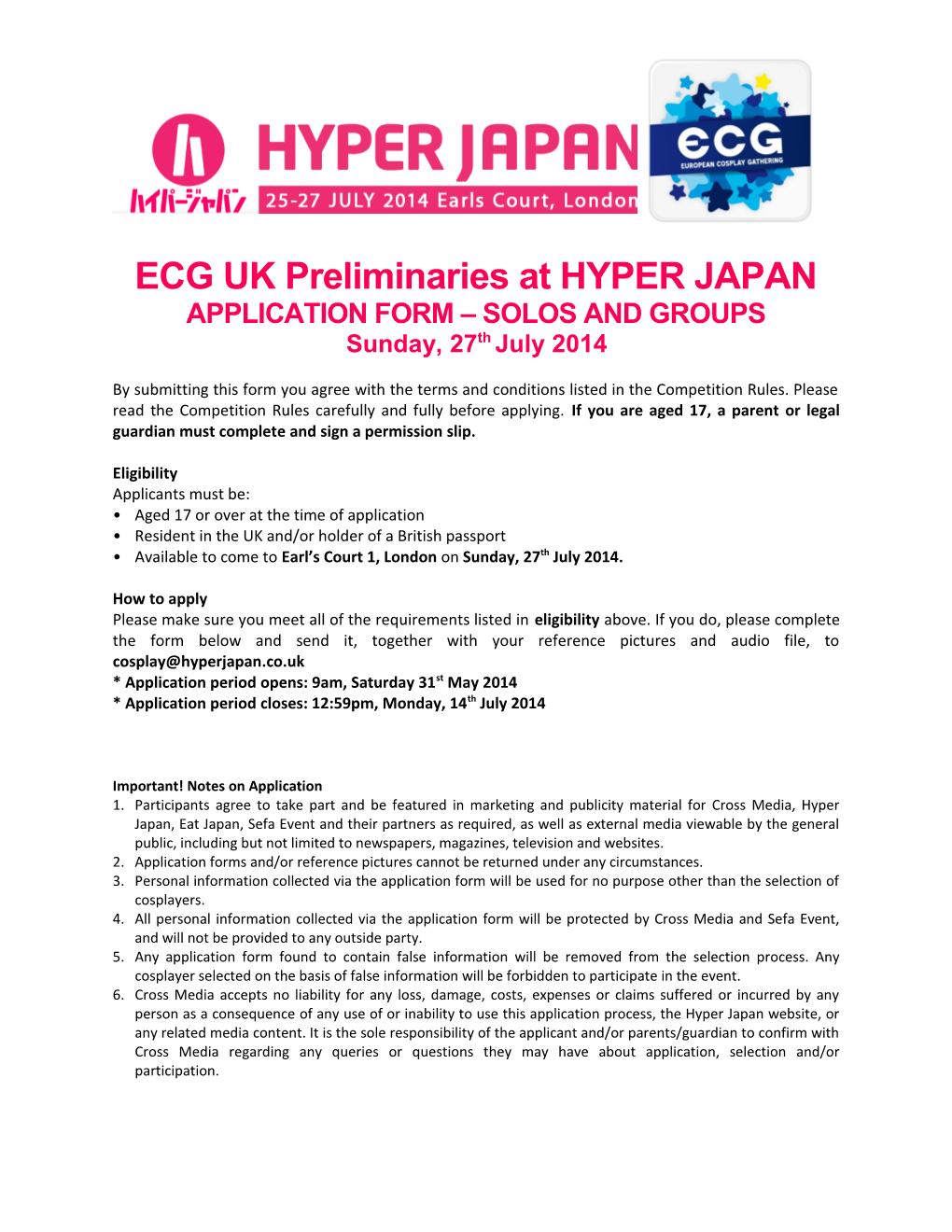 ECG UK Preliminaries at HYPER JAPAN APPLICATION FORM SOLOS and GROUPS