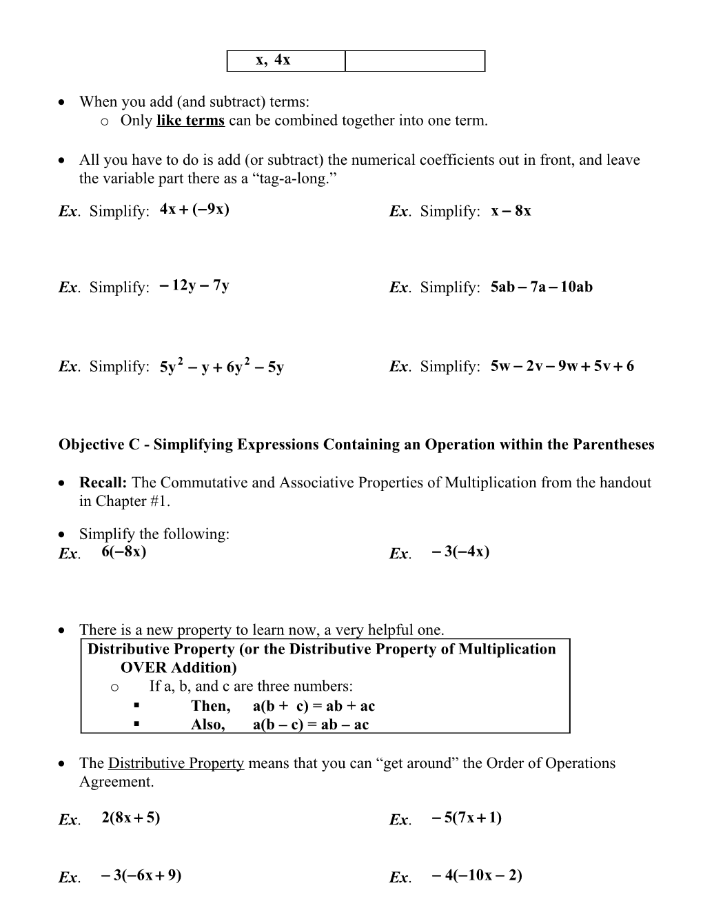 Objective a - Evaluating Variable Expressions