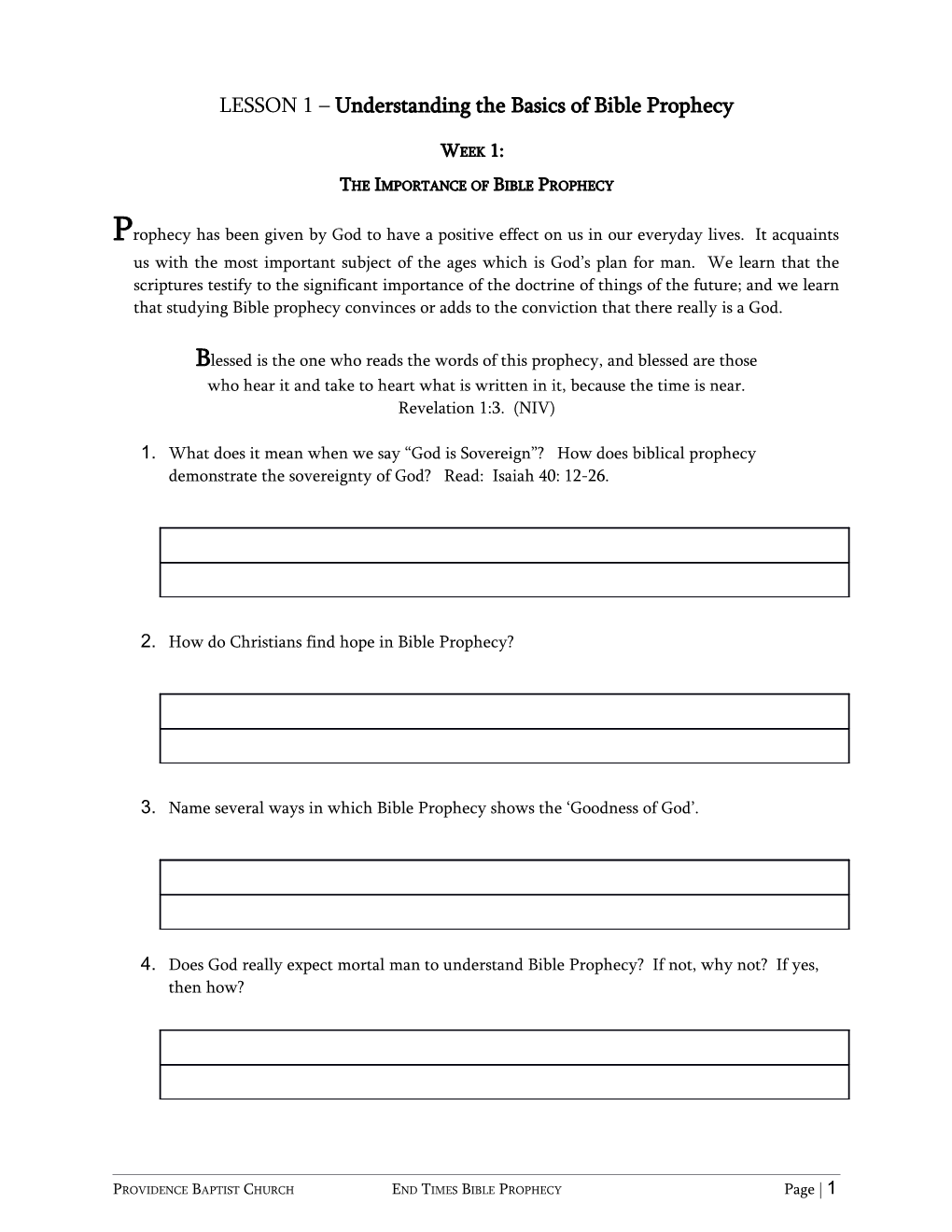 LESSON 1 Understanding the Basics of Bible Prophecy