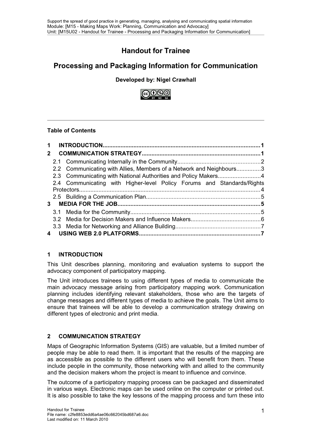 Handout for Trainee - Processing and Packaging Information for Communication