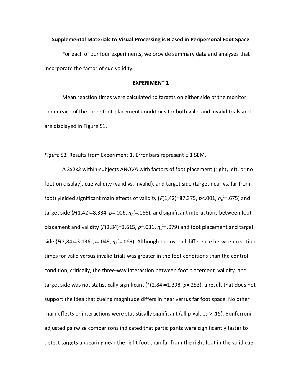 Supplemental Materials to Visual Processing Is Biased in Peripersonal Foot Space