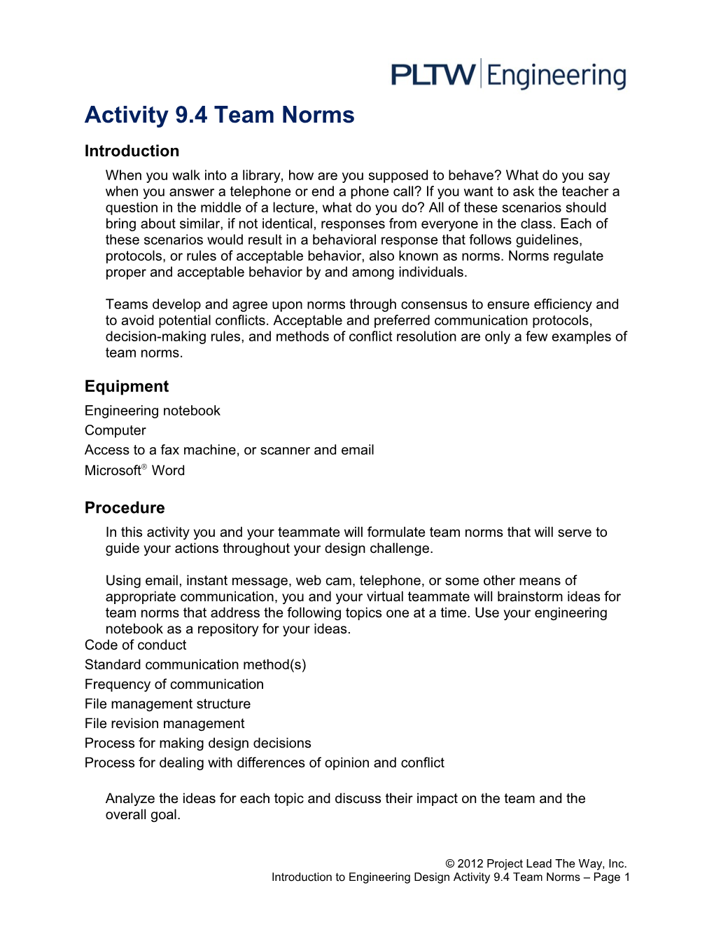 Activity 9.4 Team Norms