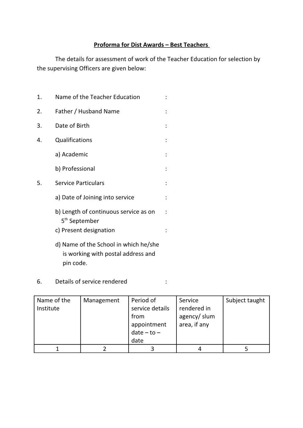 Proforma for Dist Awards Best Teachers