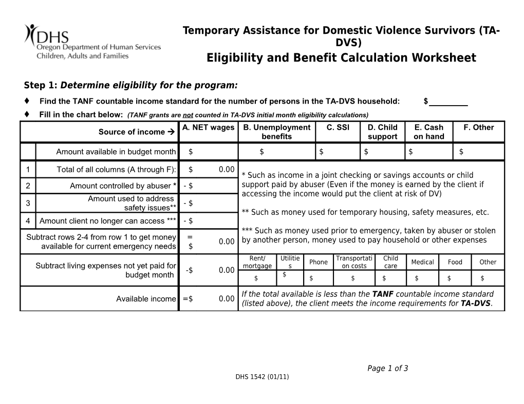 Temporary Assistance for Domestic Violence Survivors (TA-DVS)