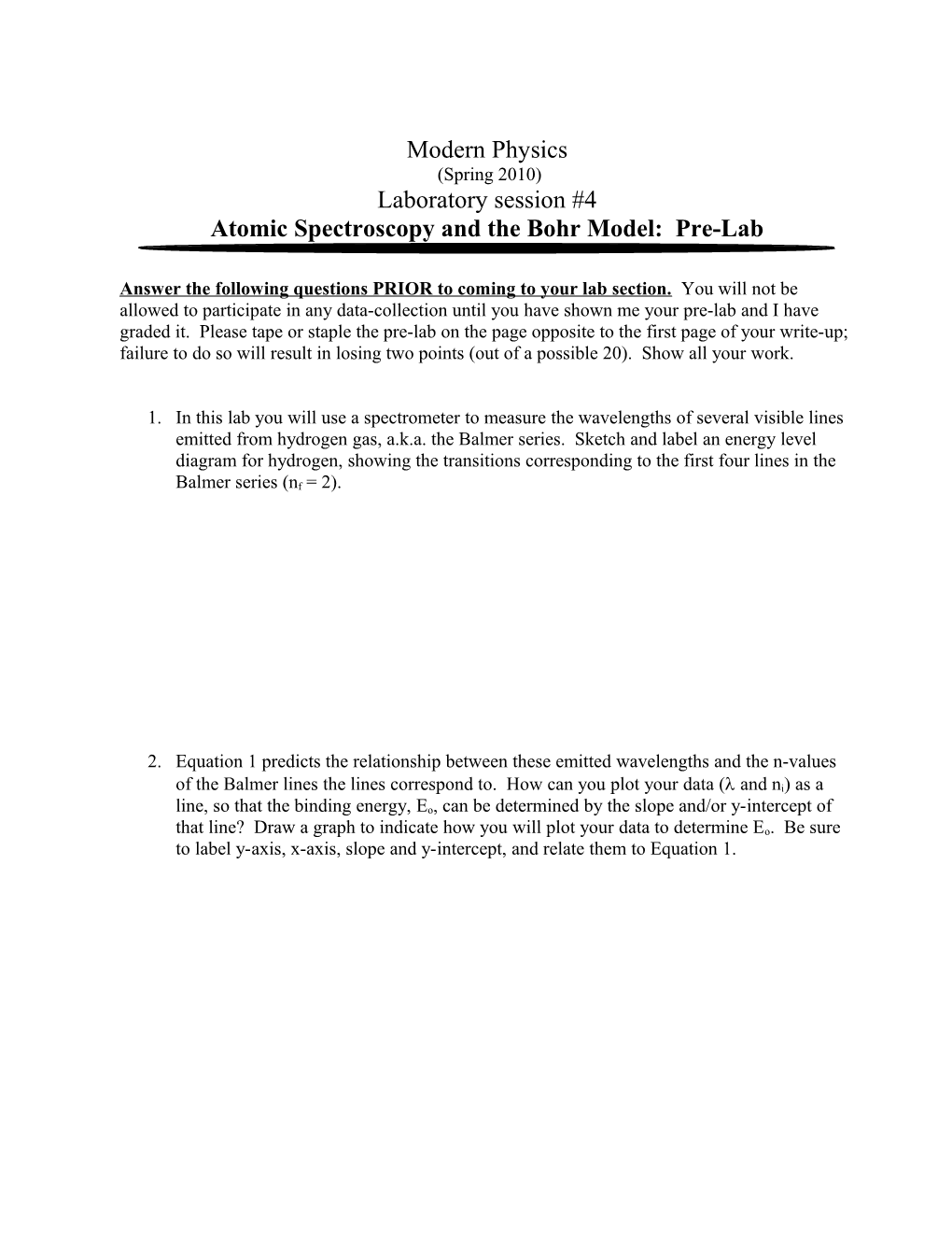 Session 4: Atomic Spectroscopy and the Bohr Model