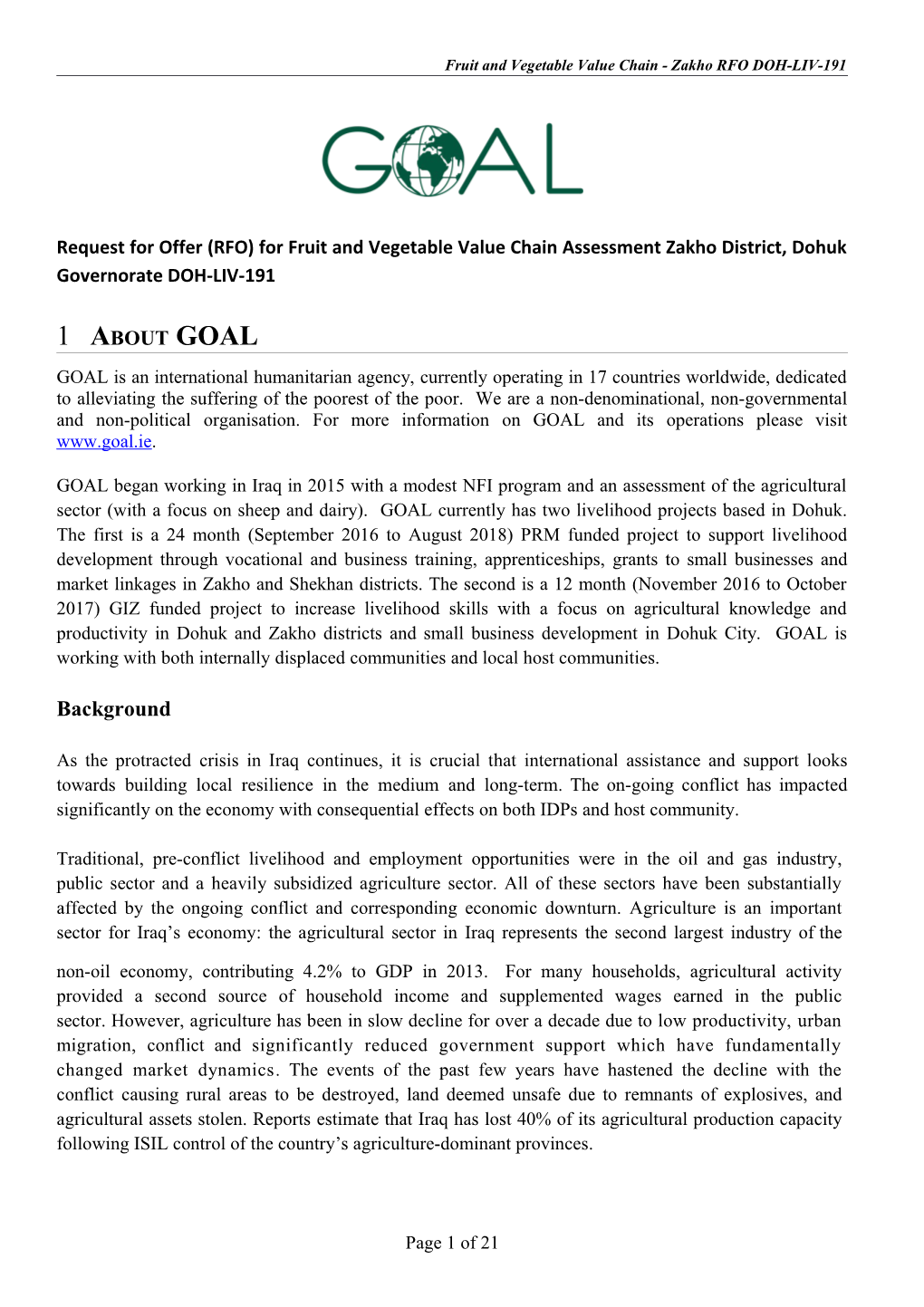 Fruit and Vegetable Value Chain - Zakho RFO DOH-LIV-191