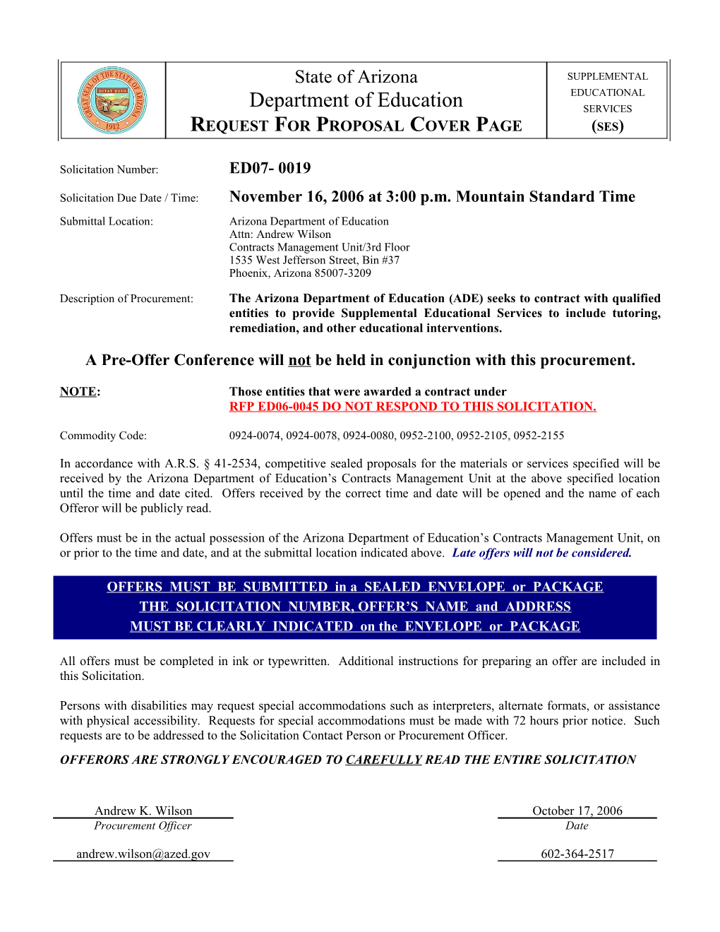 Submittal Location:Arizona Department of Education